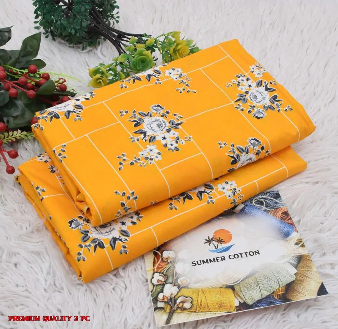 Mustard Printed Cotton 2Pc Suit for Women