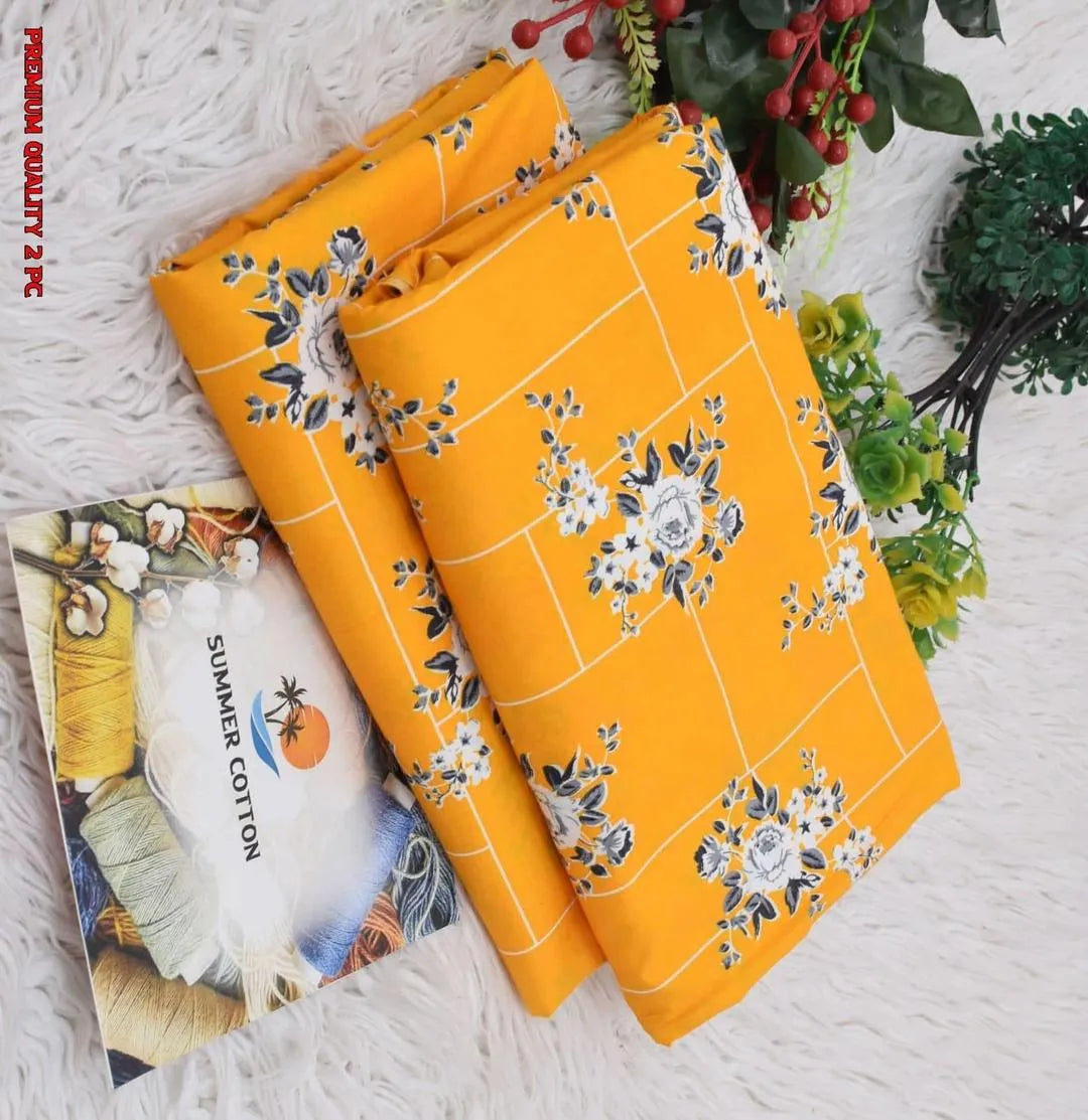 Mustard Printed Cotton 2Pc Suit for Women