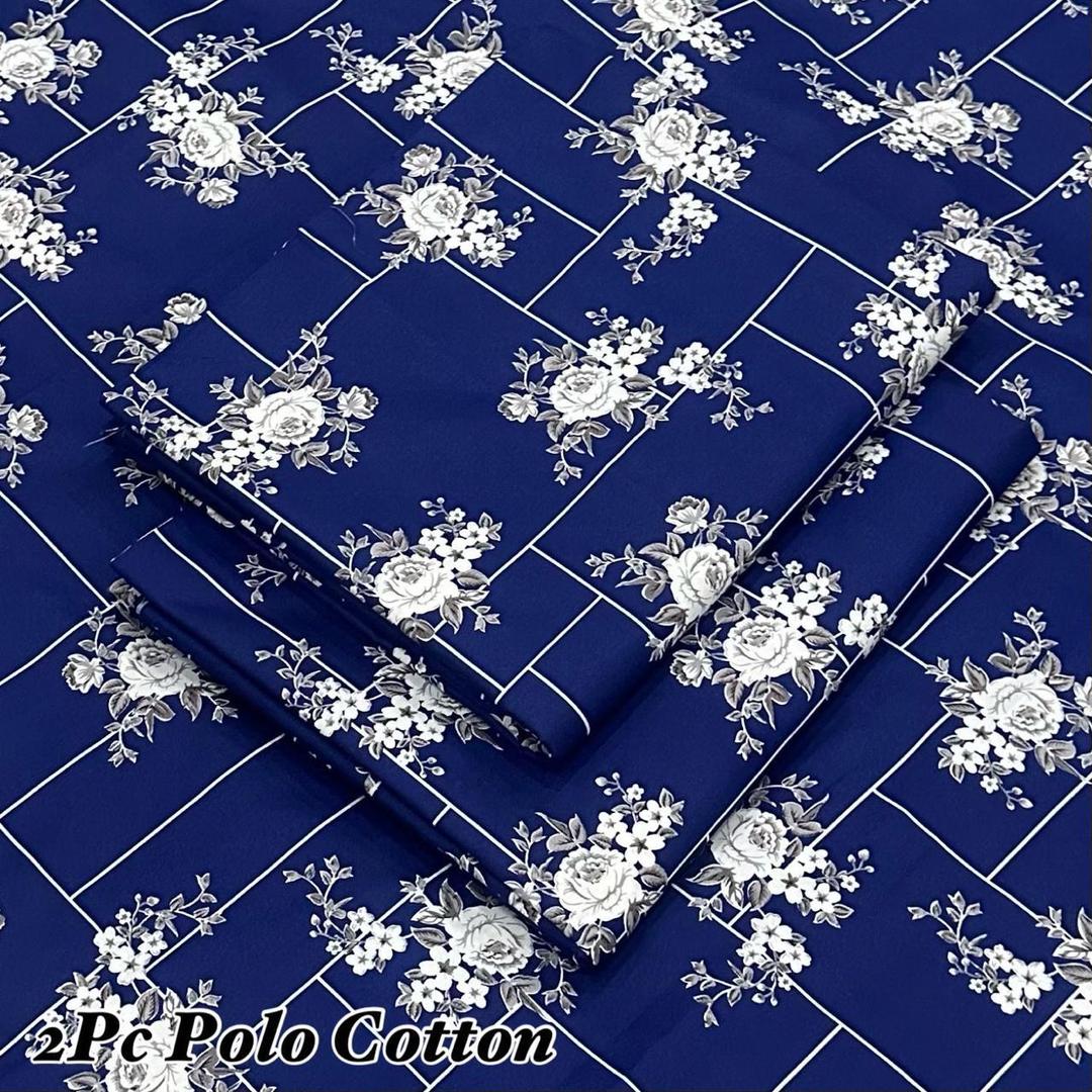 2-Piece Polo Cotton Suit Blue Printed Casual Wear