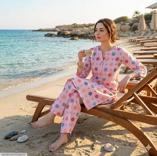 Pink Printed Cotton Lawn 2-Piece Suit for Women 92"
