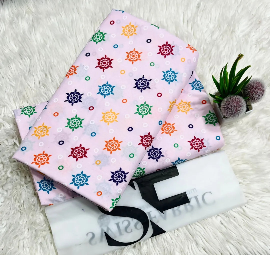 Pink Printed Cotton Lawn 2-Piece Suit for Women 92"
